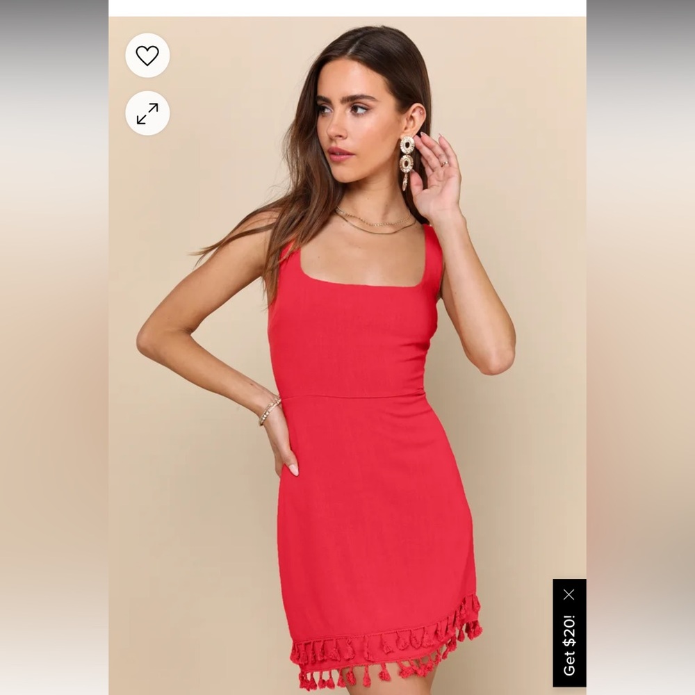 LuLus Feel the Sunshine Red Tassel Mini Dress. Size: Small. Worn Once.